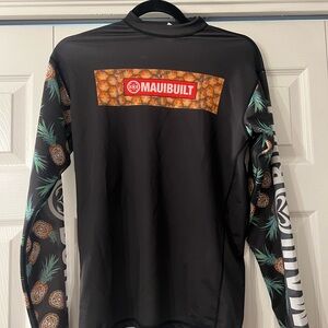 Maui Built Black Rash Guard with Tropical Sleeve Design